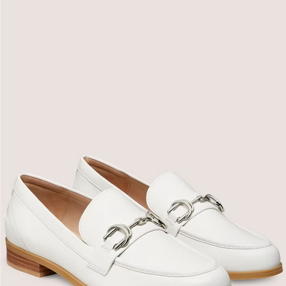 Stuart Weitzman White Owen Buckle Leather Loafers - Picture 2 of 7